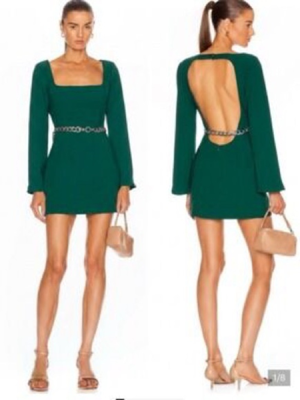 Atoir the plainsphere Women’s Emerald Green Square-Neck Backless Mini Dress